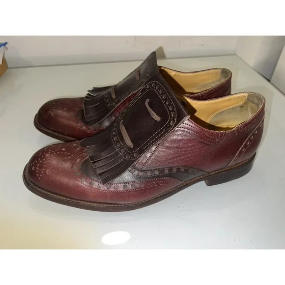 $1,150.00 George Esquivel Vanas Burgundy/Brown leather lace up oxfords Size 10